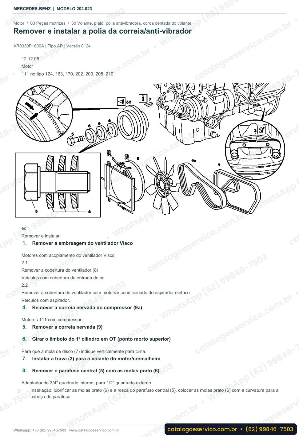 Página de procedimento do manual de oficina Mercedes-Benz C 230 (W202)
