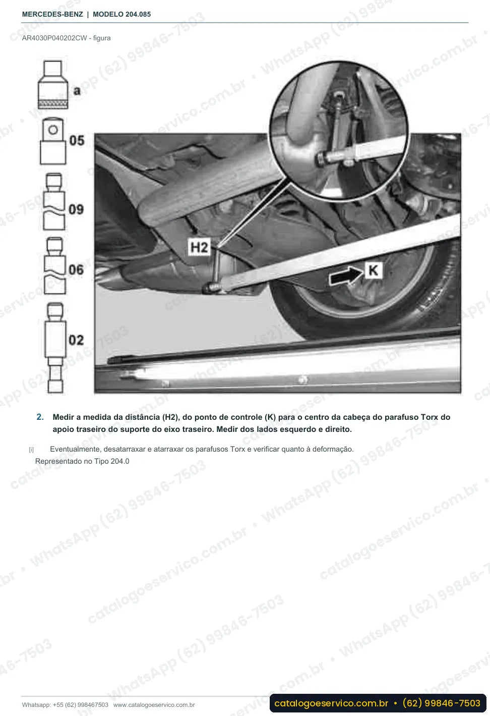 Página de procedimento do manual de oficina Mercedes-Benz C 230 (W204)