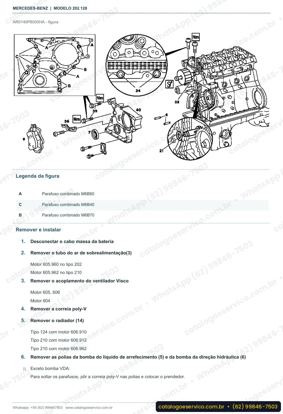Página de procedimento do manual de oficina Mercedes-Benz C 250 (W202)