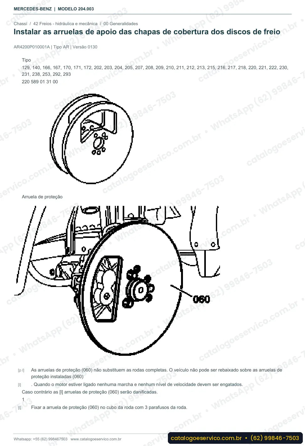 Página de procedimento do manual de oficina Mercedes-Benz C 250 (W204)