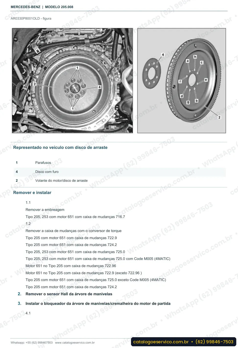 Página de procedimento do manual de oficina Mercedes-Benz C 250 (W205)