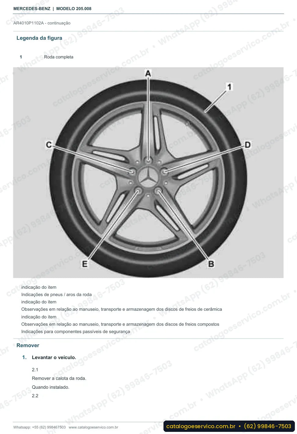Página de procedimento do manual de oficina Mercedes-Benz C 250 (W205)