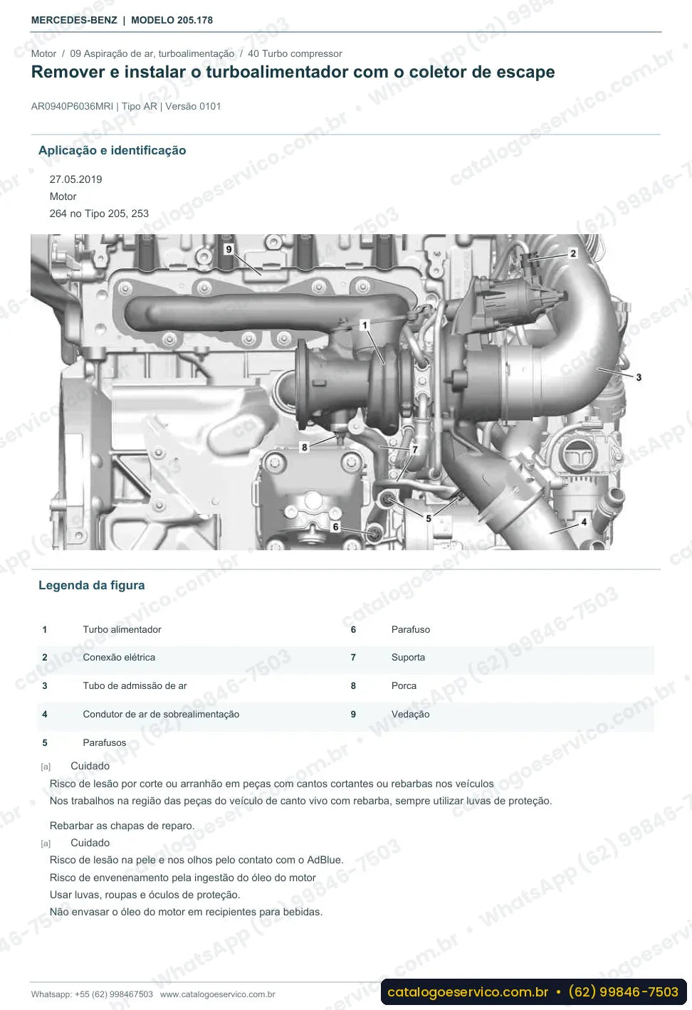 Página de procedimento do manual de oficina Mercedes-Benz C 260 (W205)