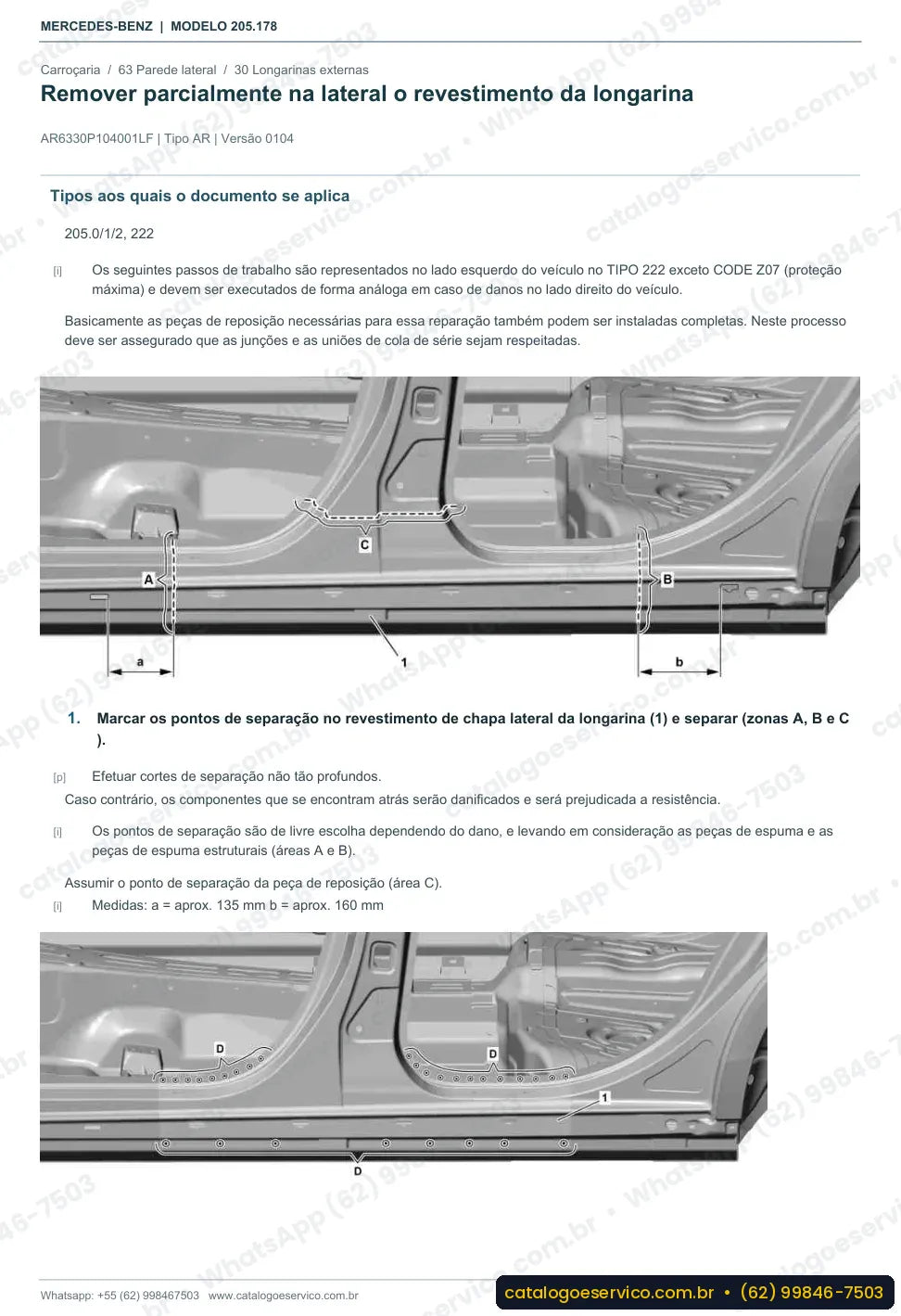 Página de procedimento do manual de oficina Mercedes-Benz C 260 (W205)