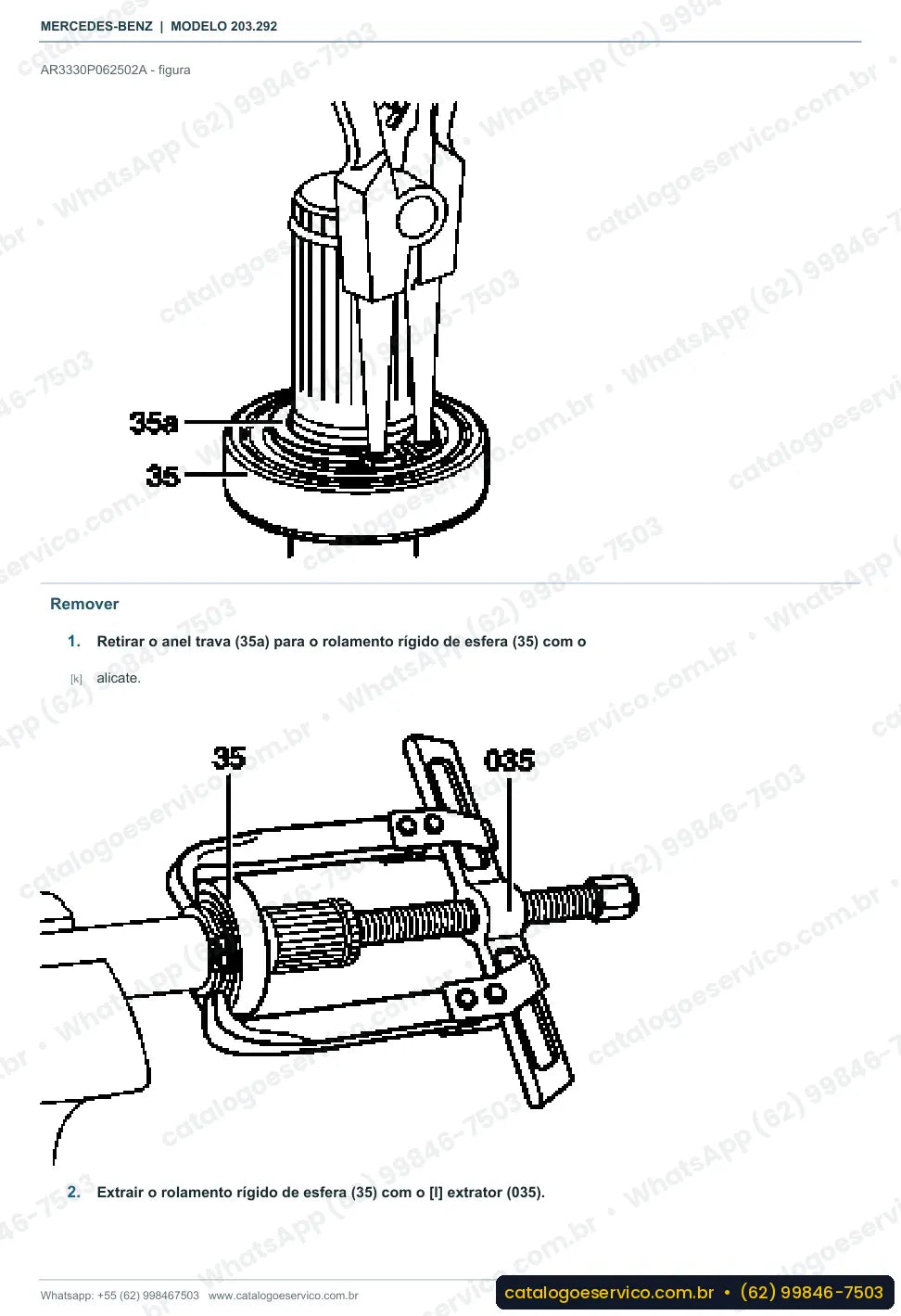 Página de procedimento do manual de oficina Mercedes-Benz C 280 (W203)