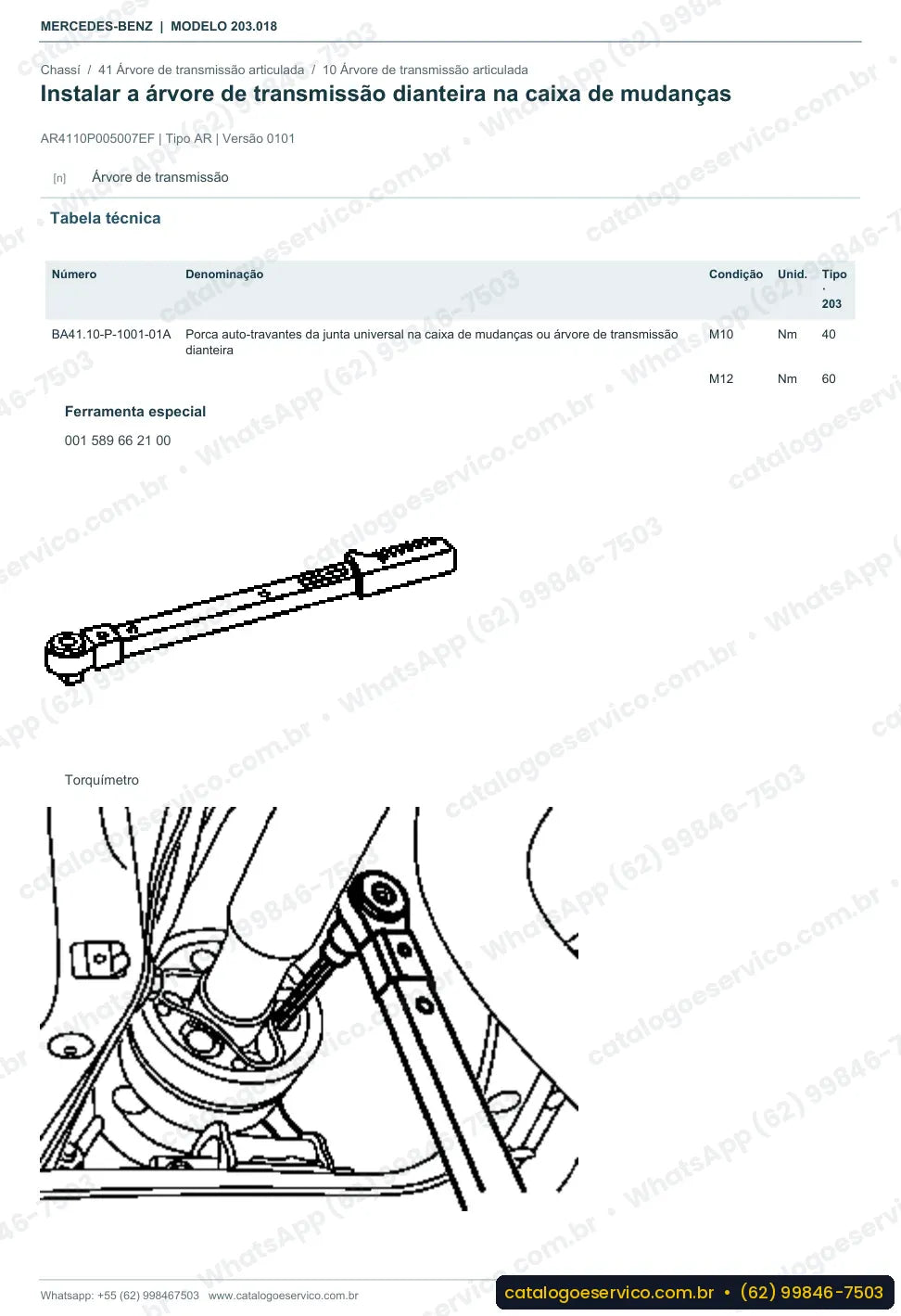 Página de procedimento do manual de oficina Mercedes-Benz C 30 CDI AMG (W203)