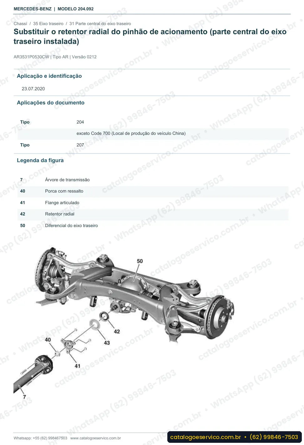 Página de procedimento do manual de oficina Mercedes-Benz C 300 (W204)