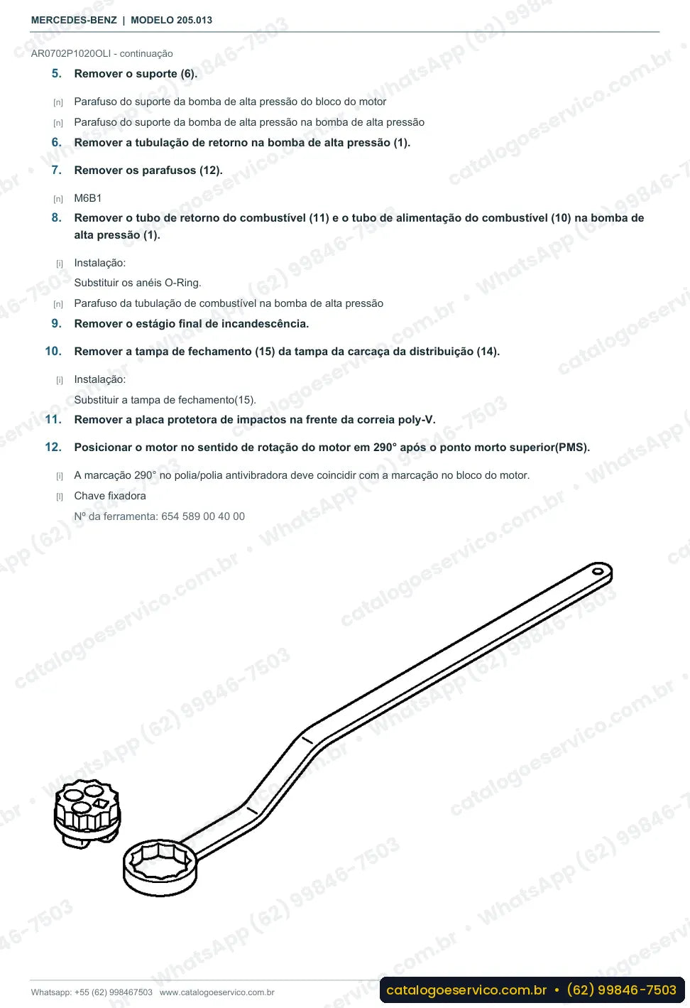 Página de procedimento do manual de oficina Mercedes-Benz C 300 (W205)
