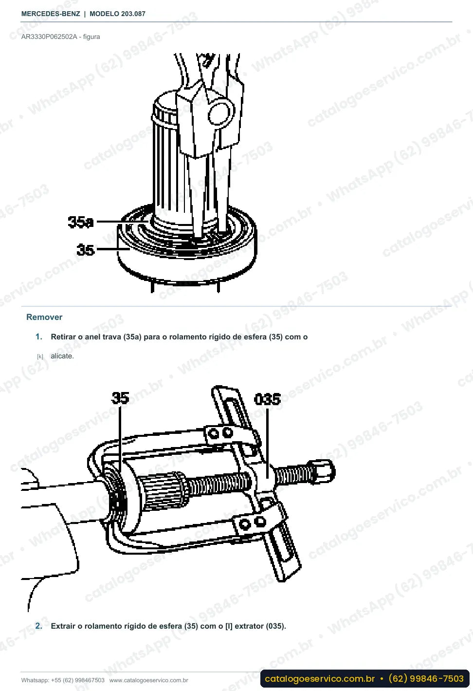 Página de procedimento do manual de oficina Mercedes-Benz C 350 (W203)