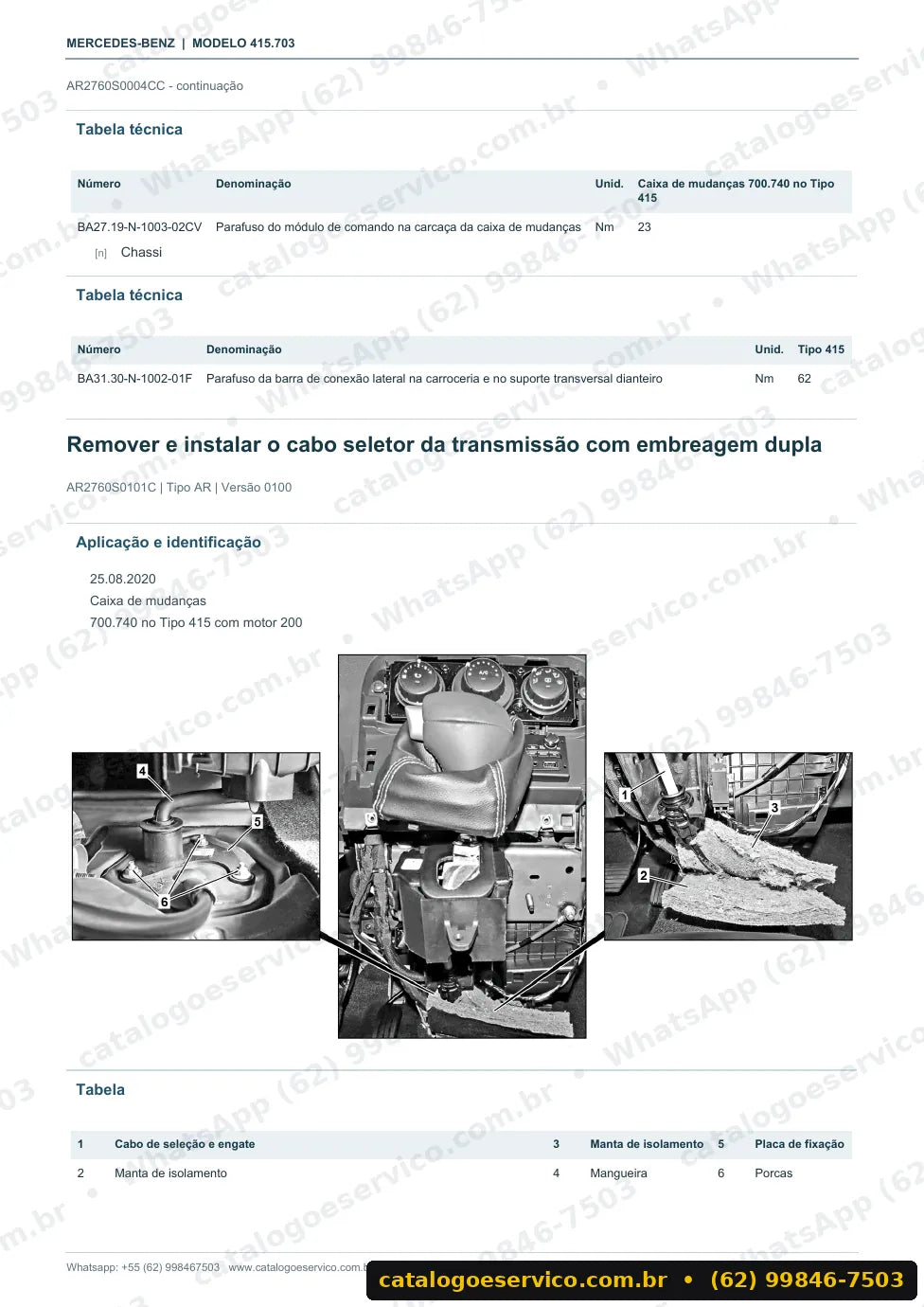 Página de procedimento do manual de oficina Mercedes-Benz Citan 112 (W415)