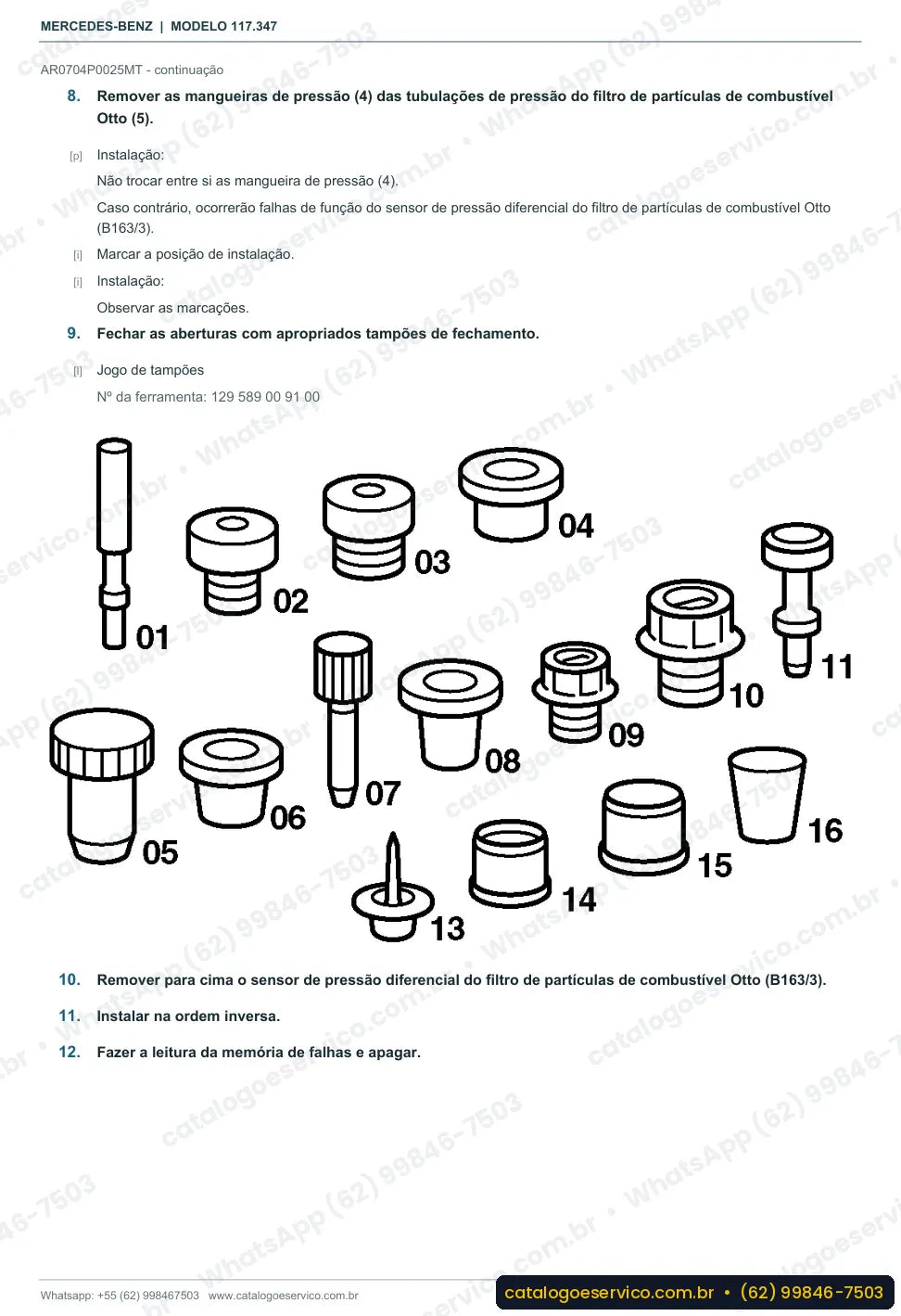 Página de procedimento do manual de oficina Mercedes-Benz CLA 220 (C117)