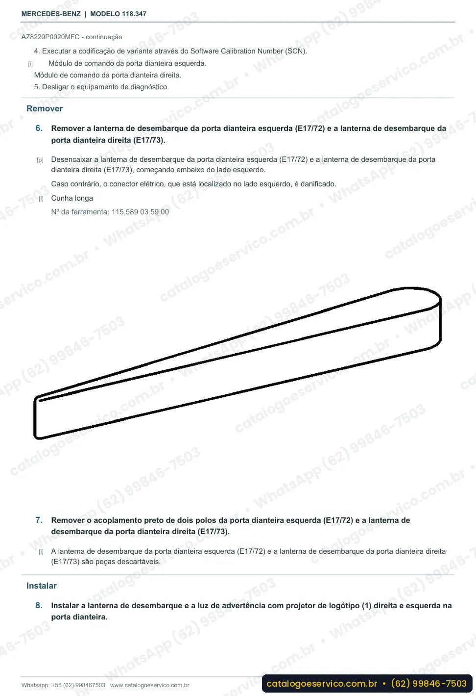 Página de procedimento do manual de oficina Mercedes-Benz CLA 250 (C118)