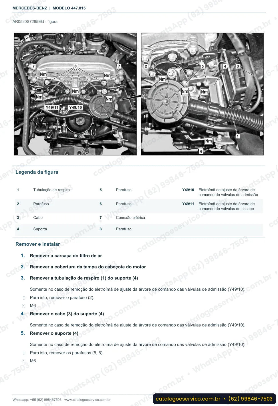 Página de procedimento do manual de oficina Mercedes-Benz Classe V 250 (447.815)