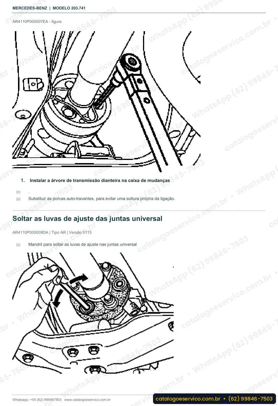 Página de procedimento do manual de oficina Mercedes-Benz CLC 200 (CL203)