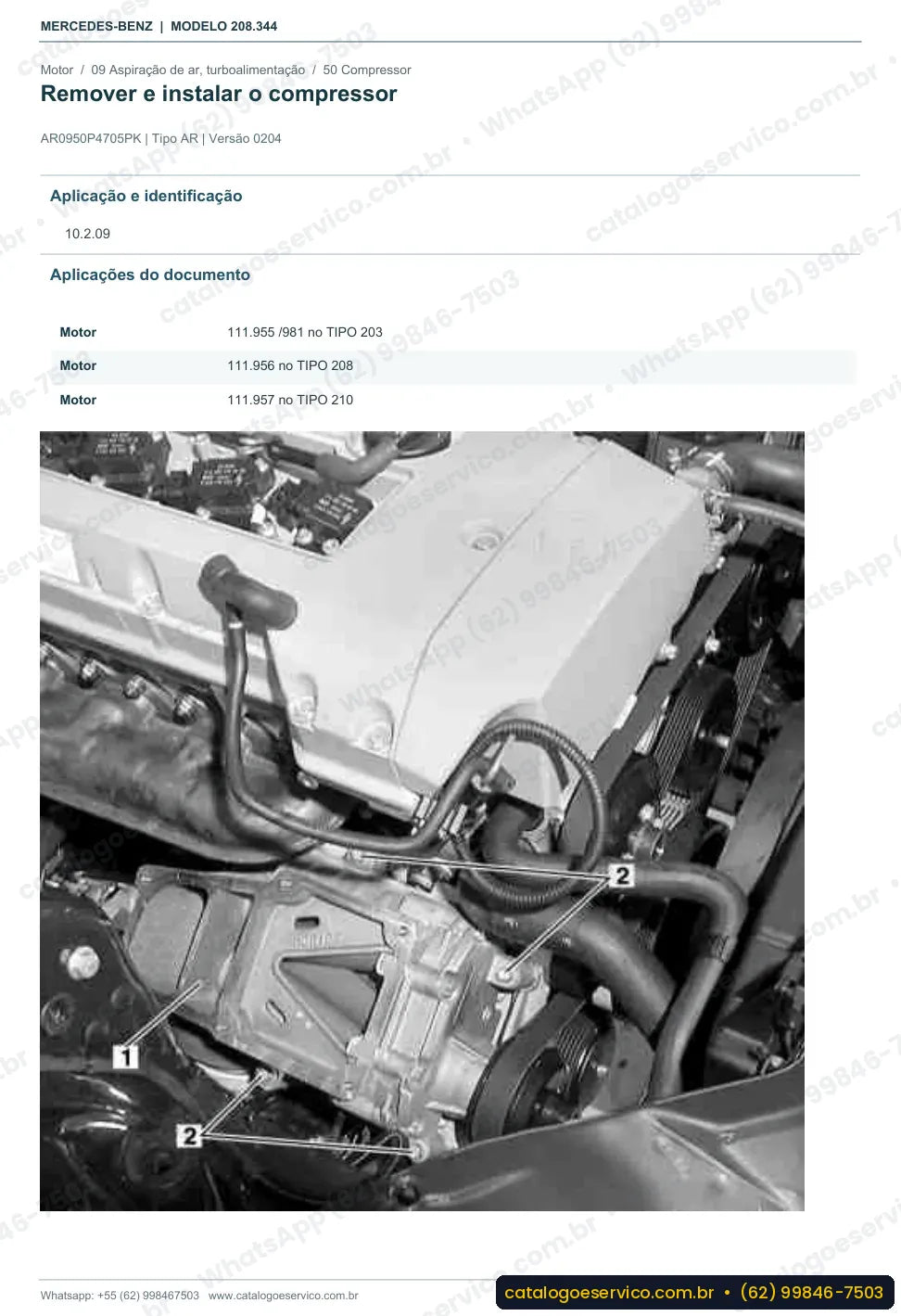 Página de procedimento do manual de oficina Mercedes-Benz CLK 200 (C208)