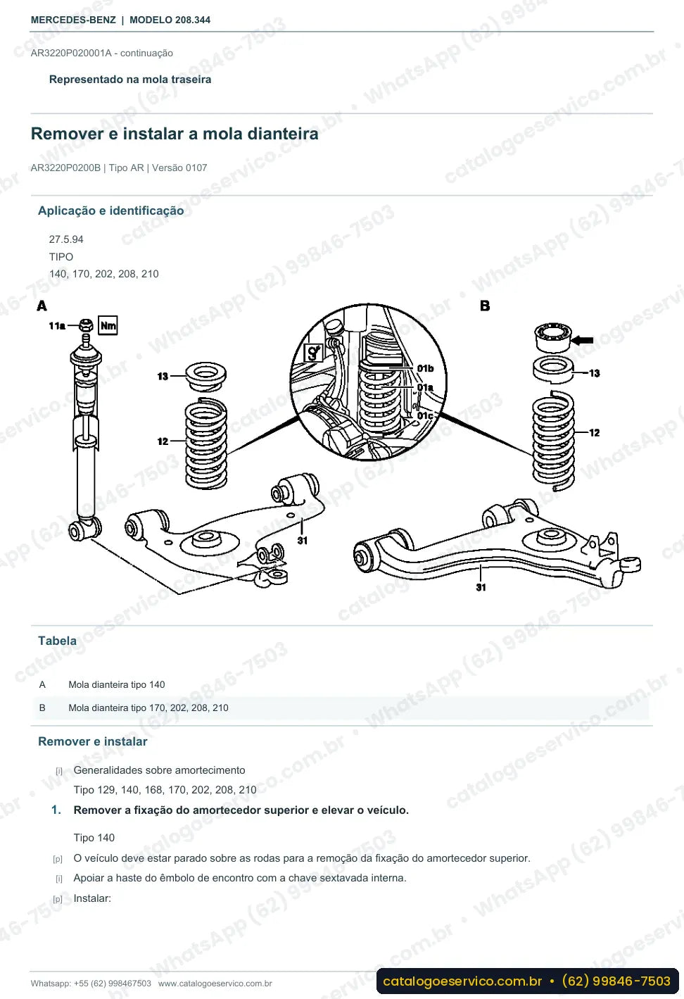 Página de procedimento do manual de oficina Mercedes-Benz CLK 200 (C208)