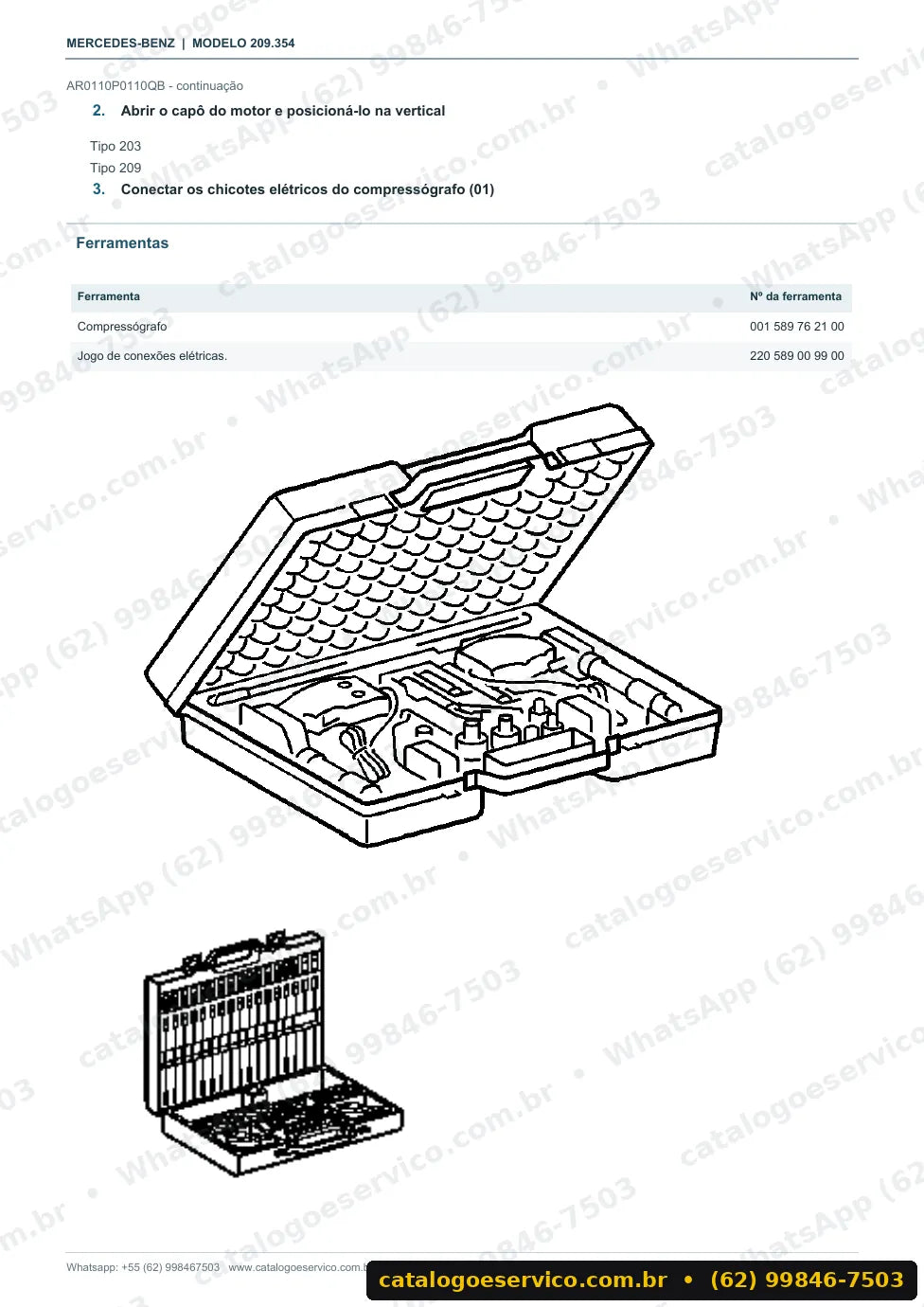 Página de procedimento do manual de oficina Mercedes-Benz CLK 280 (C209)
