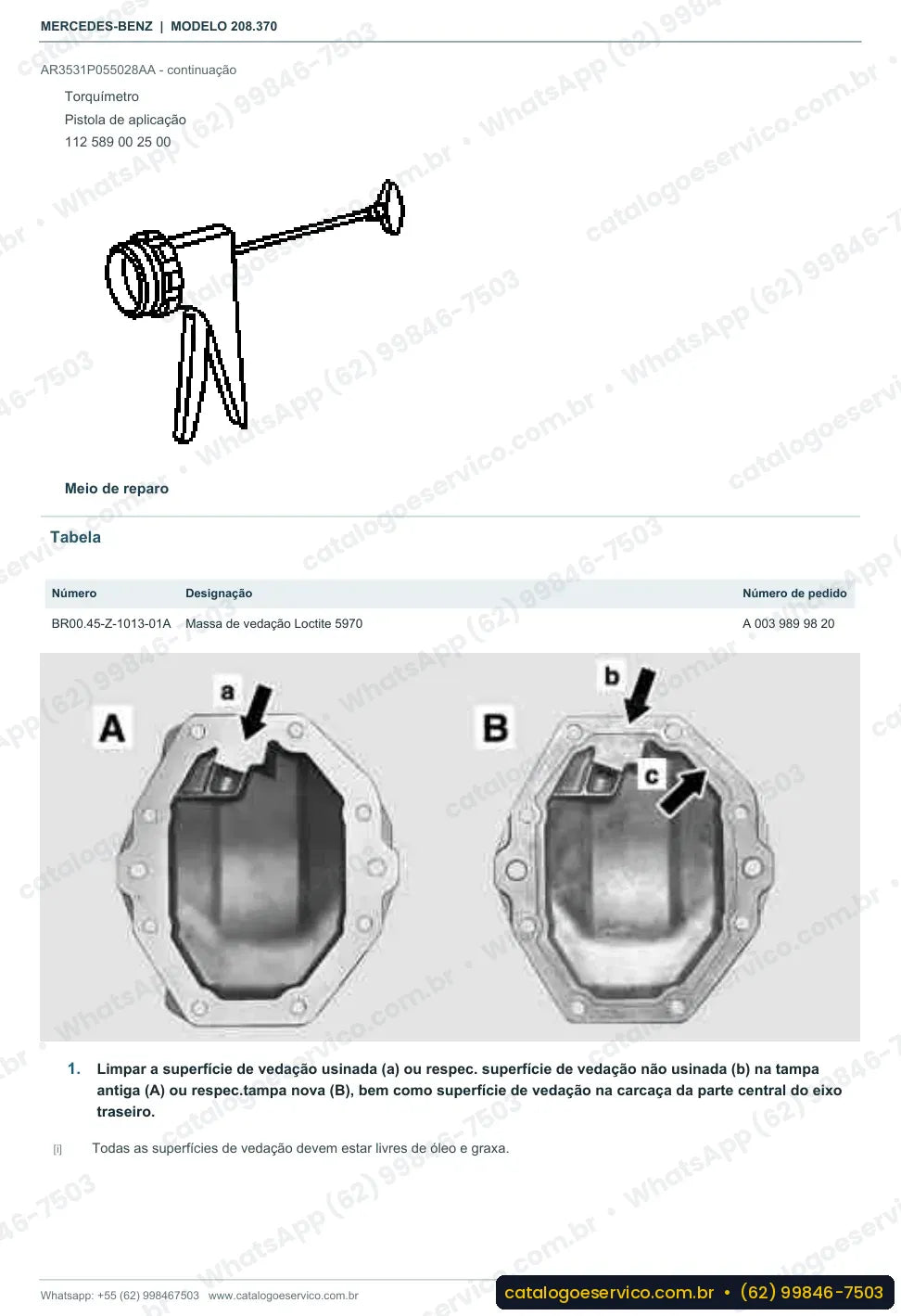 Página de procedimento do manual de oficina Mercedes-Benz CLK 430 (C208)