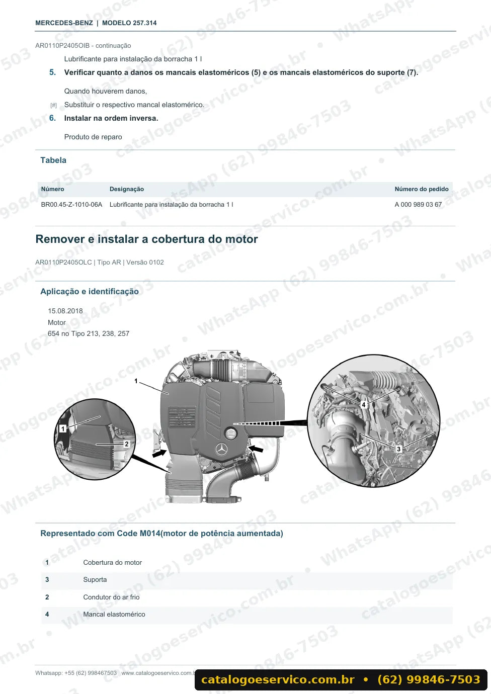 Página de procedimento do manual de oficina Mercedes-Benz CLS 220 d (C257)