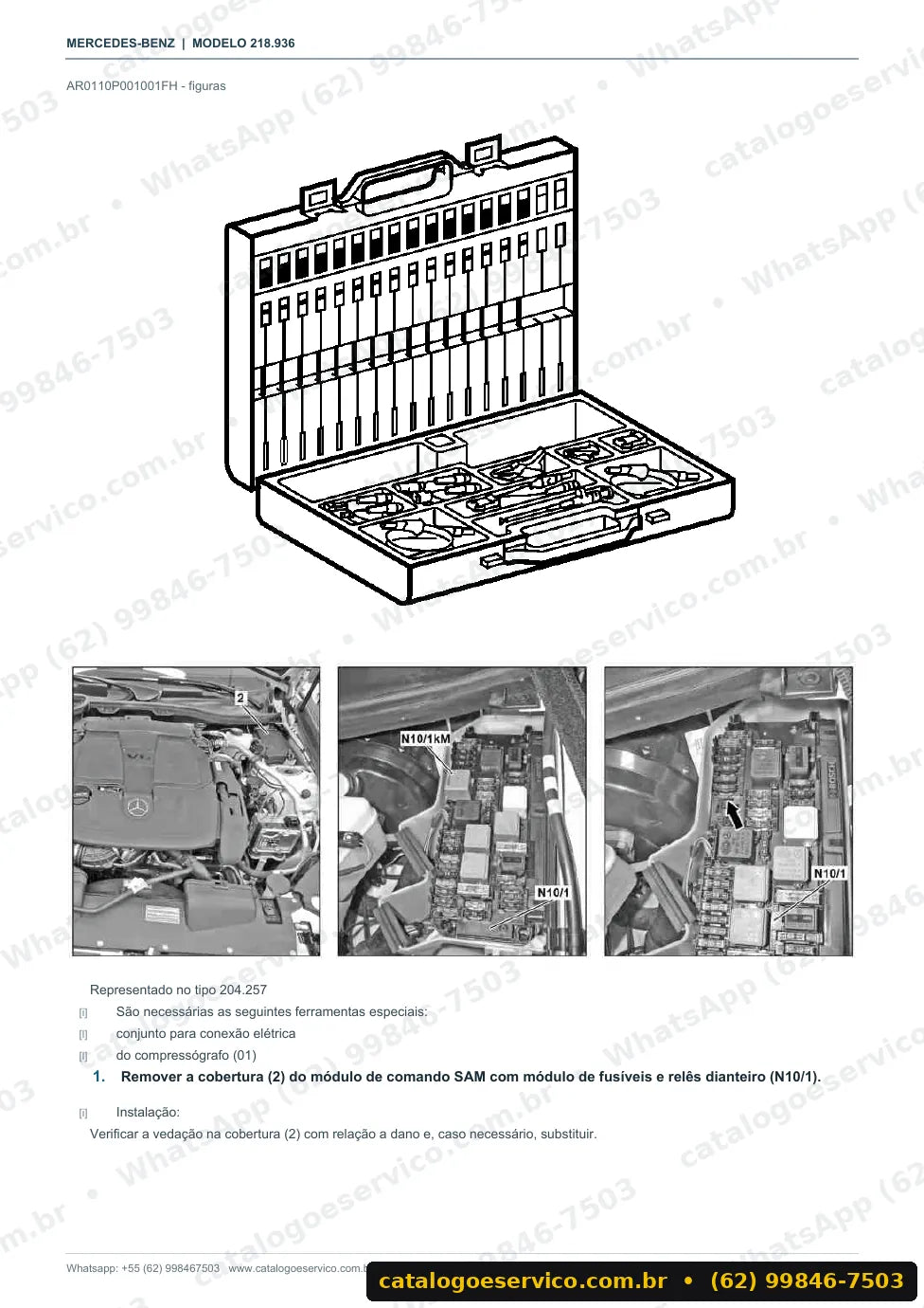 Página de procedimento do manual de oficina Mercedes-Benz CLS 260 (C218)