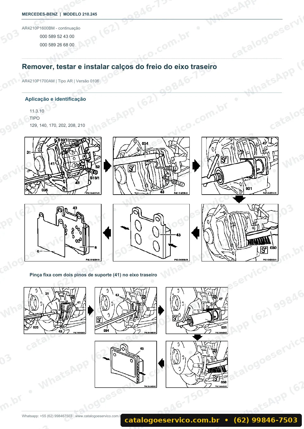 Página de procedimento do manual de oficina Mercedes-Benz E 200 (W210)