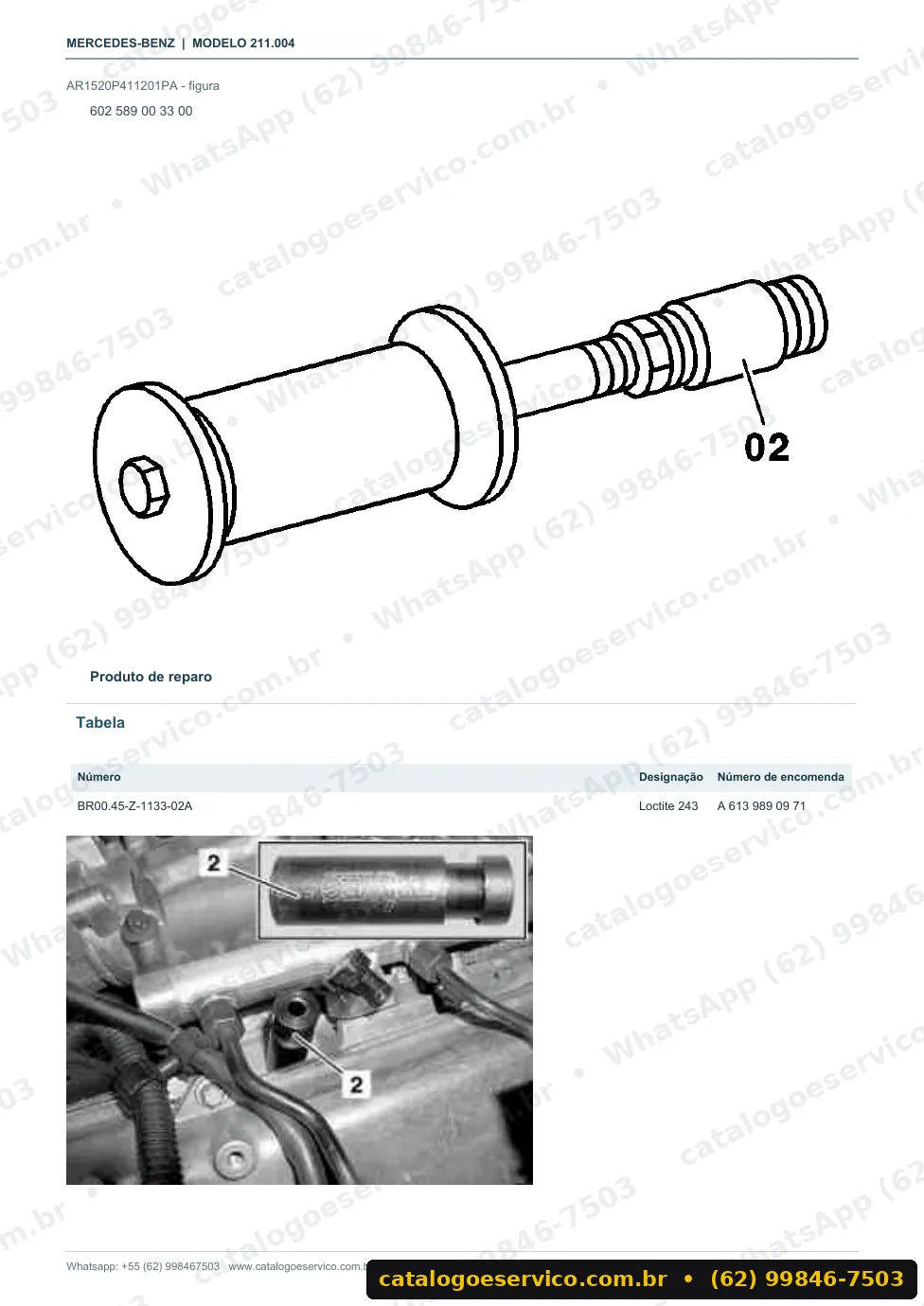 Página de procedimento do manual de oficina Mercedes-Benz E 200 (W211)