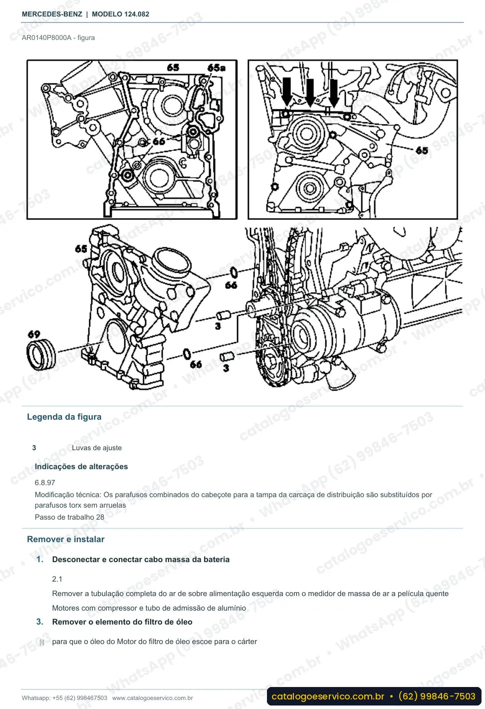Página de procedimento do manual de oficina Mercedes-Benz E 220 (W124)