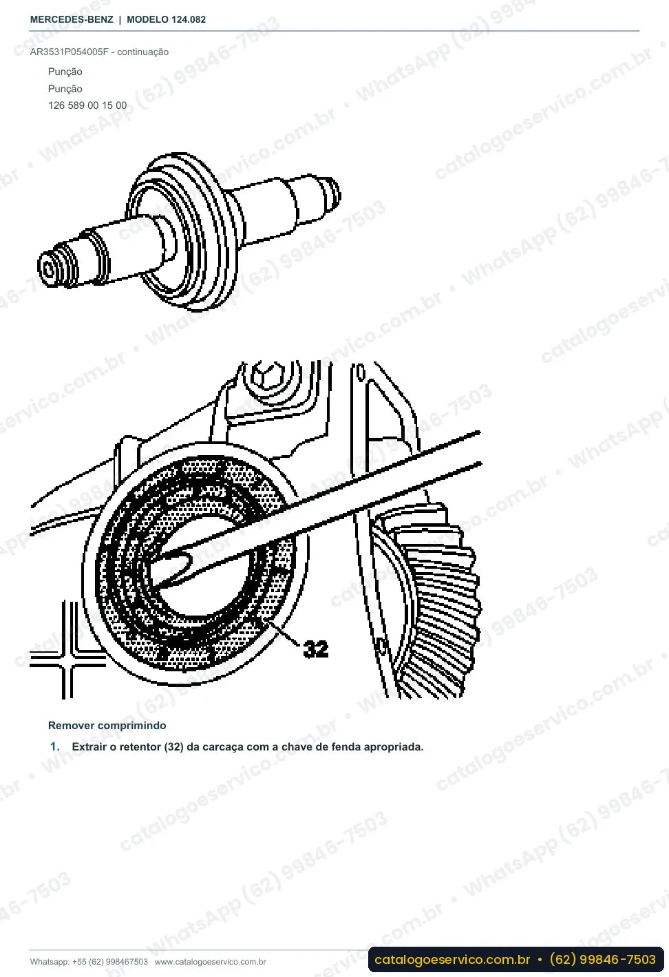 Página de procedimento do manual de oficina Mercedes-Benz E 220 (W124)