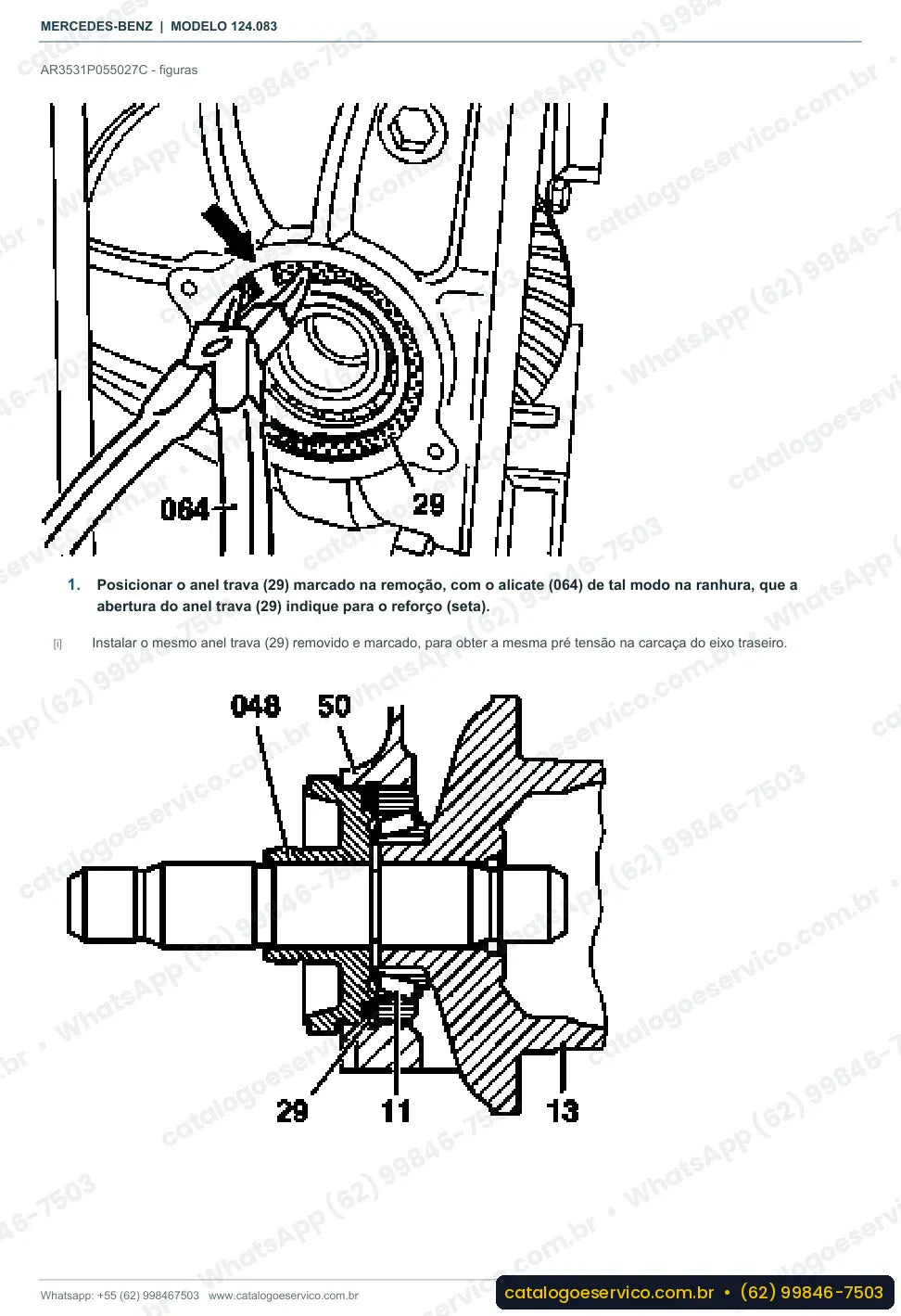 Página de procedimento do manual de oficina Mercedes-Benz E 230 (W124)