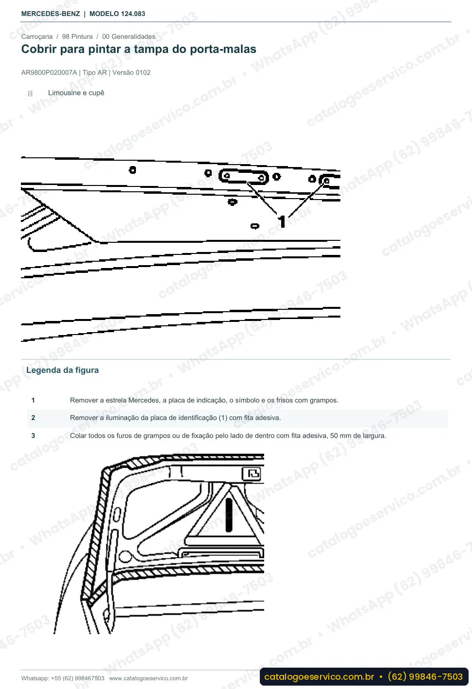 Página de procedimento do manual de oficina Mercedes-Benz E 230 (W124)