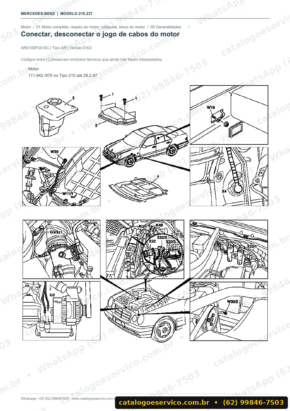 Página de procedimento do manual de oficina Mercedes-Benz E 230 (W210)