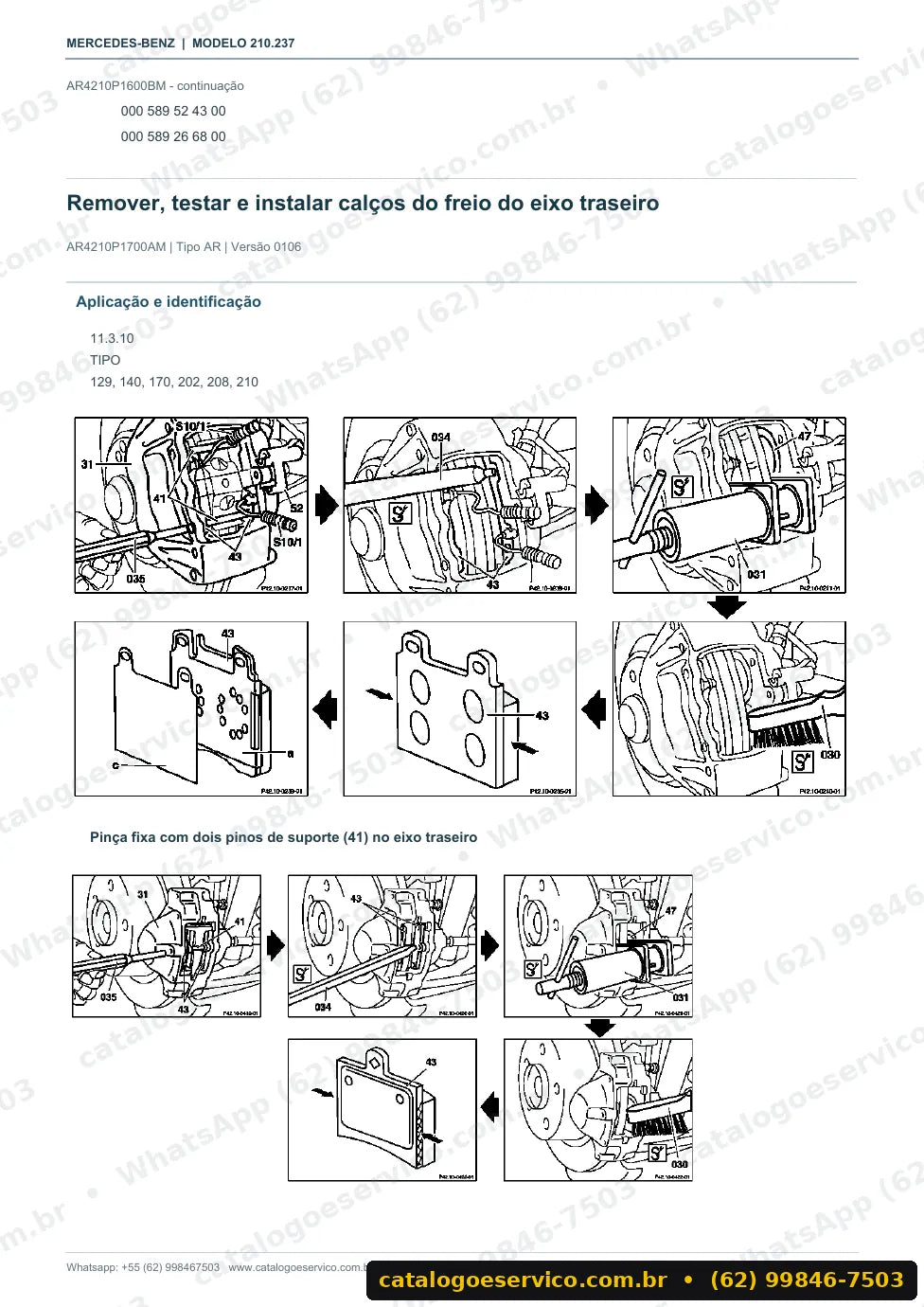 Página de procedimento do manual de oficina Mercedes-Benz E 230 (W210)
