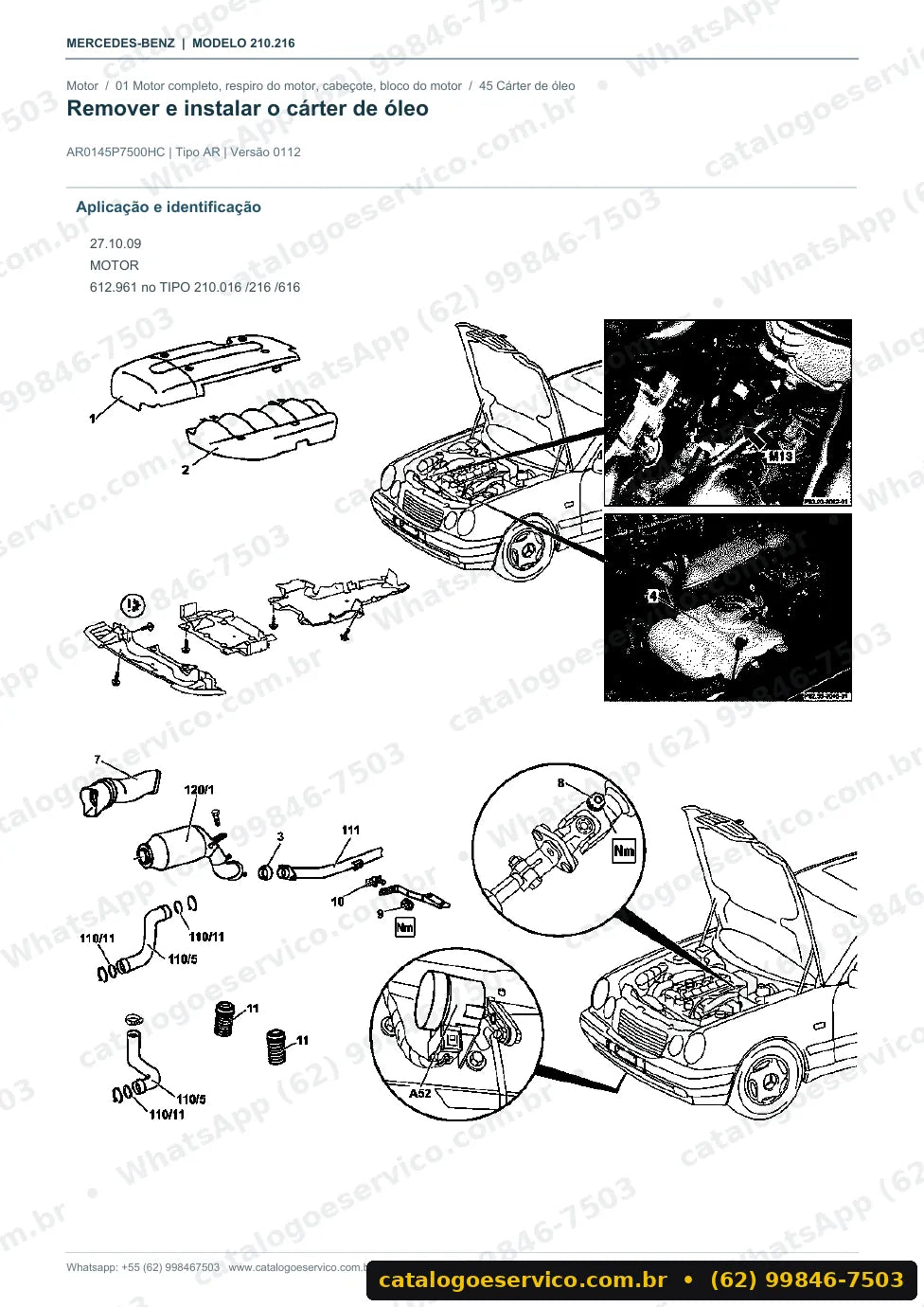 Página de procedimento do manual de oficina Mercedes-Benz E 270 (W210)