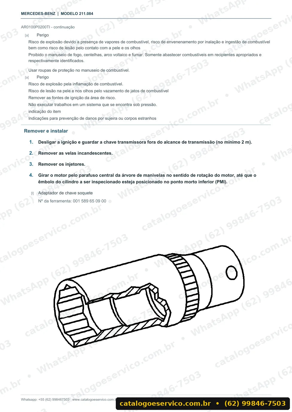 Página de procedimento do manual de oficina Mercedes-Benz E 280 (W211)