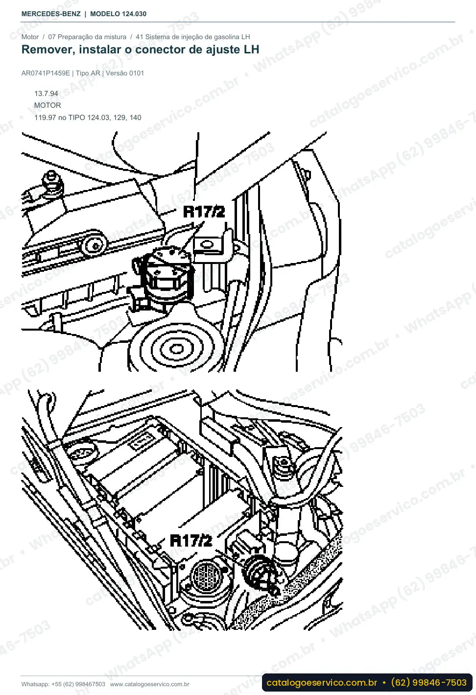 Página de procedimento do manual de oficina Mercedes-Benz E 300 (W124)