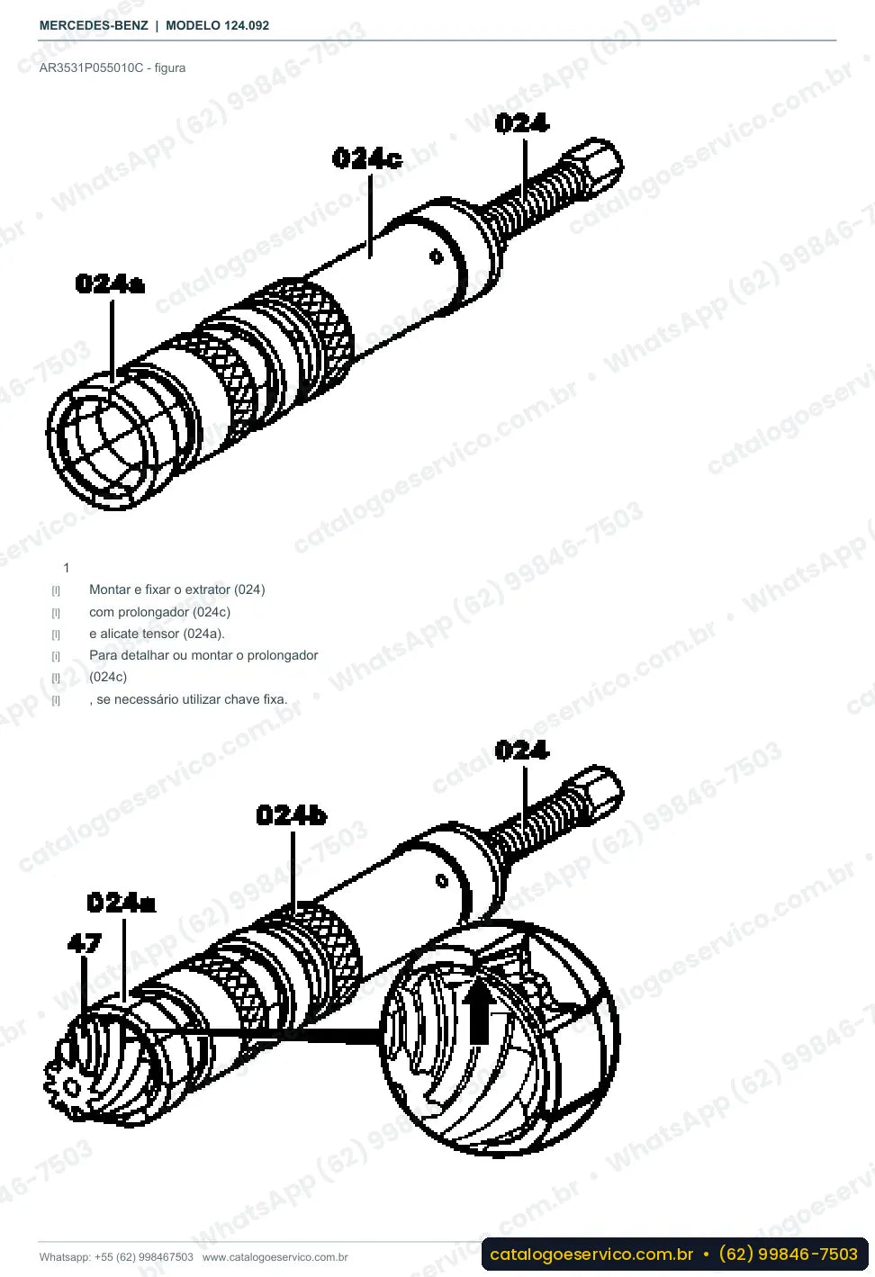 Página de procedimento do manual de oficina Mercedes-Benz E 320 (W124)