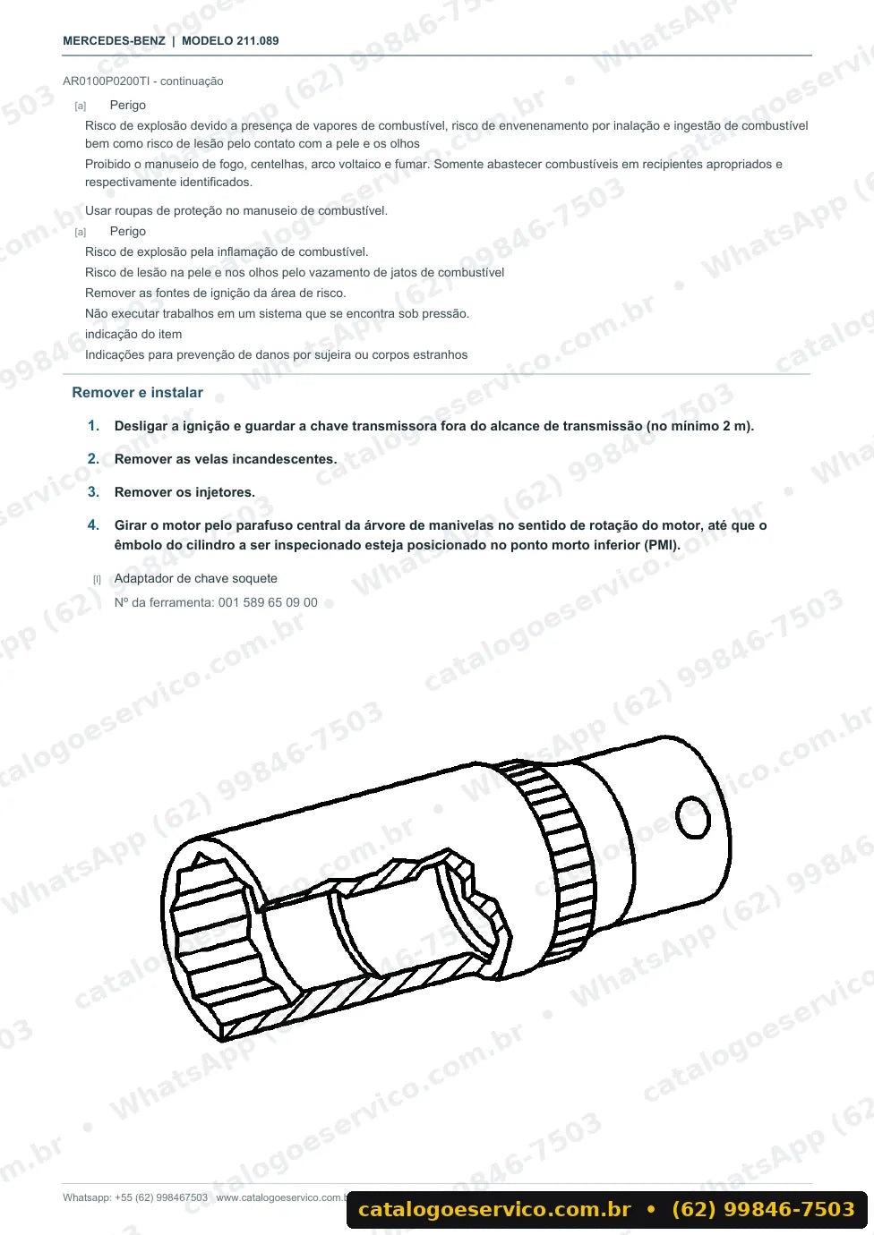Página de procedimento do manual de oficina Mercedes-Benz E 320 (W211)