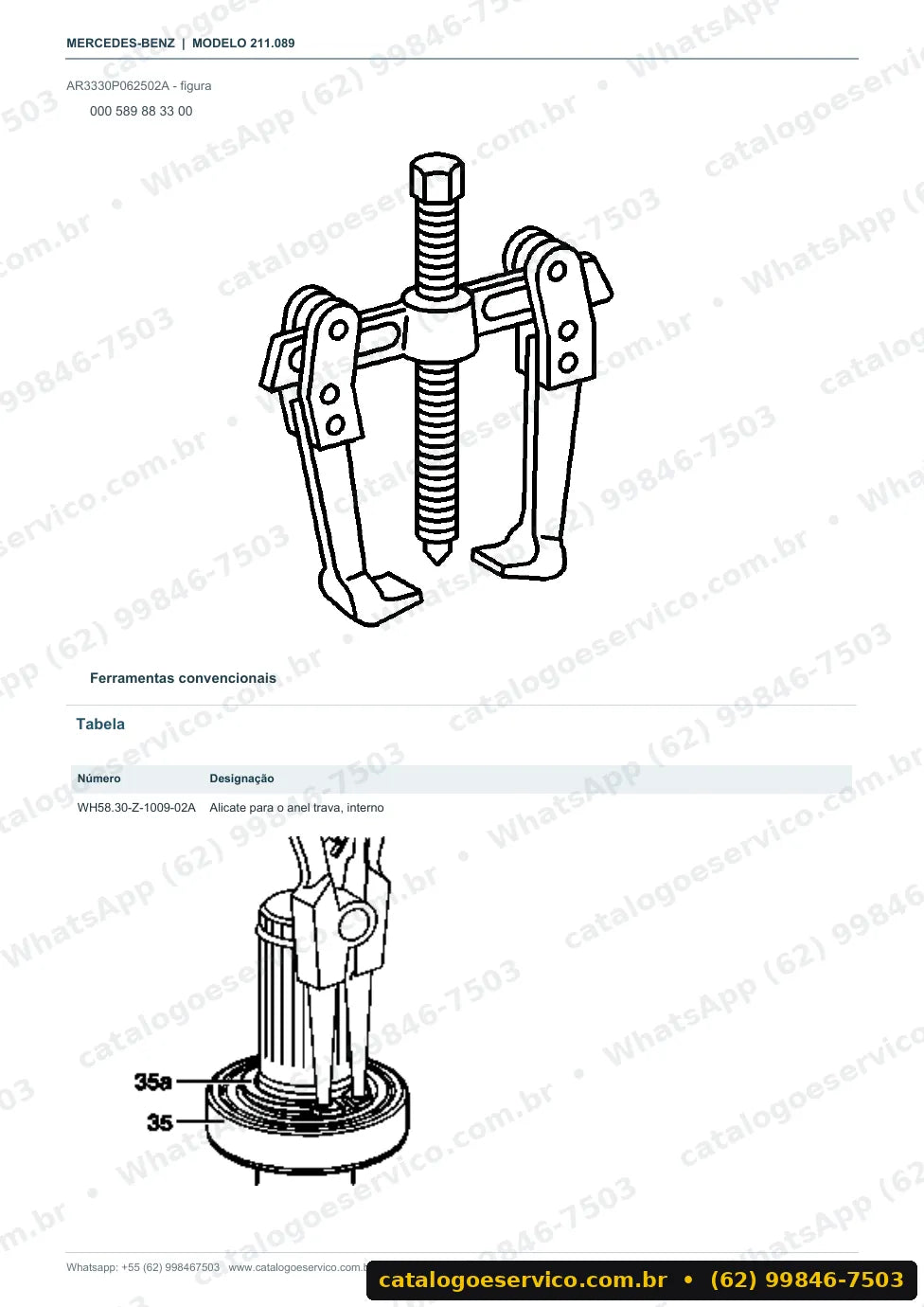 Página de procedimento do manual de oficina Mercedes-Benz E 320 (W211)