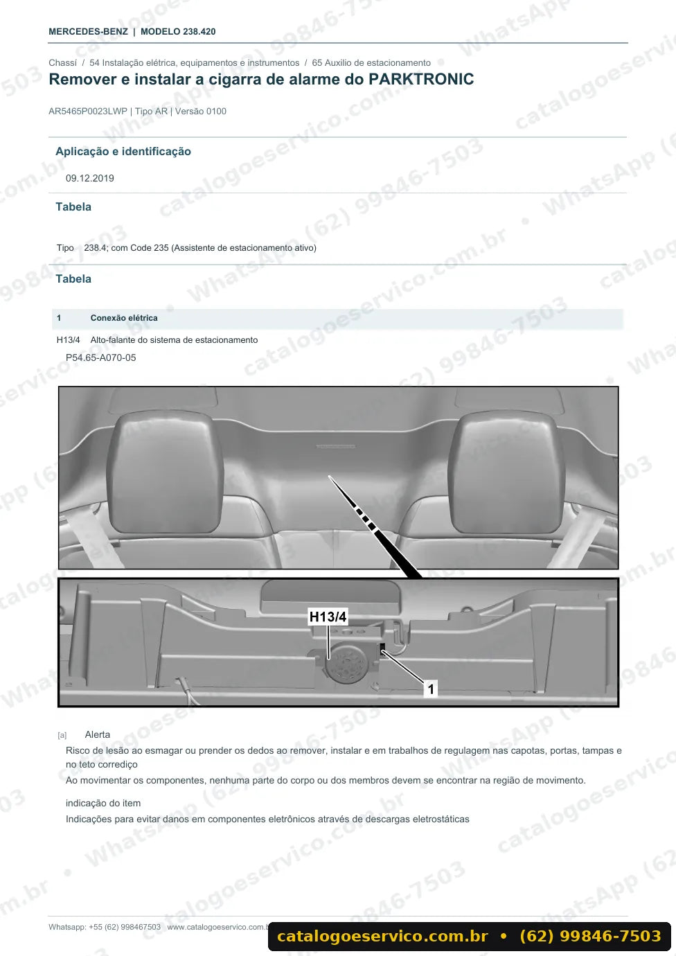 Página de procedimento do manual de oficina Mercedes-Benz E 350 (C238)