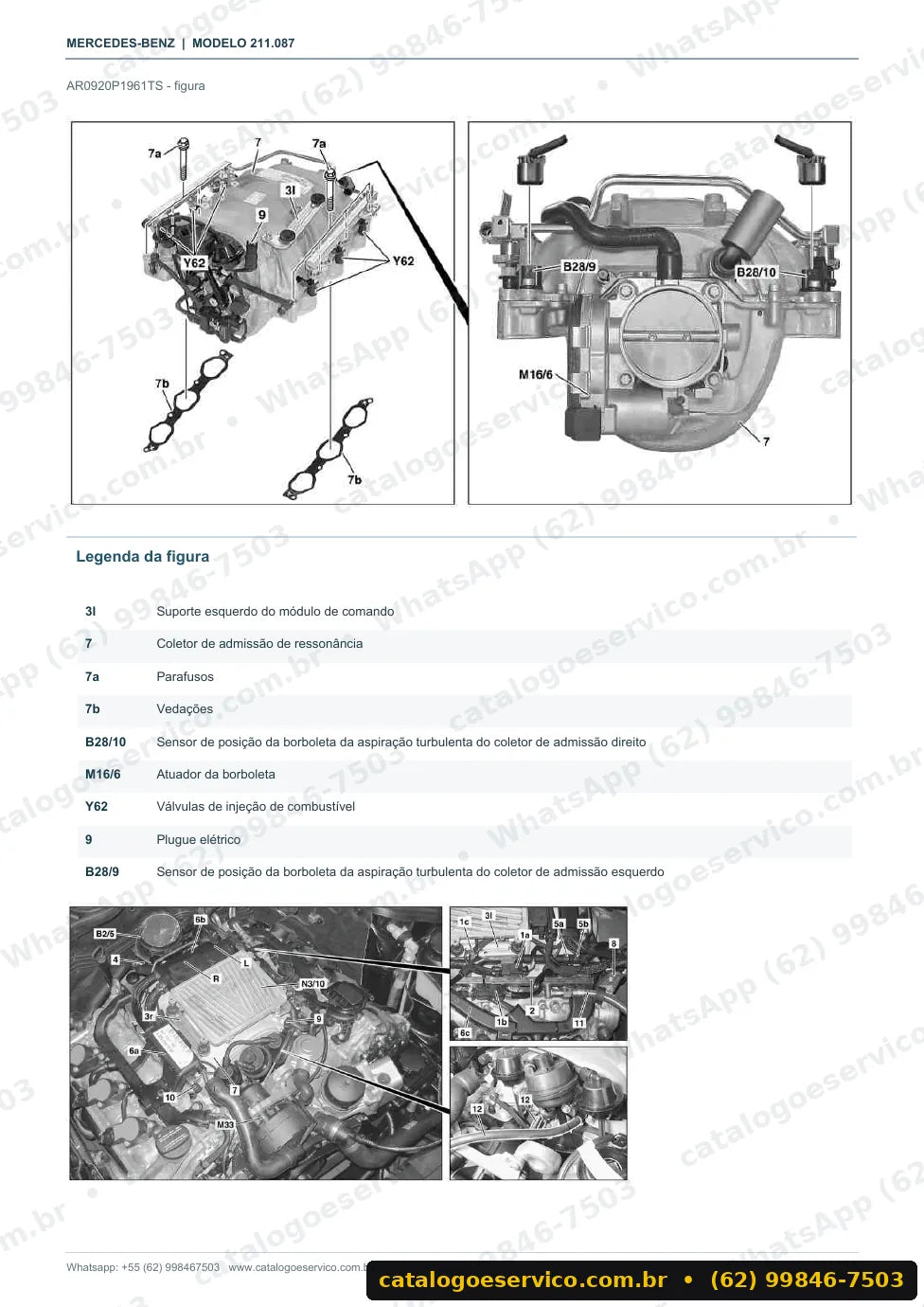 Página de procedimento do manual de oficina Mercedes-Benz E 350 (W211)