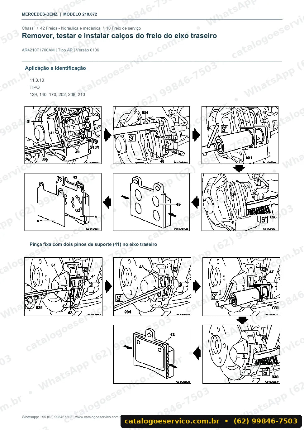 Página de procedimento do manual de oficina Mercedes-Benz E 420 (W210)