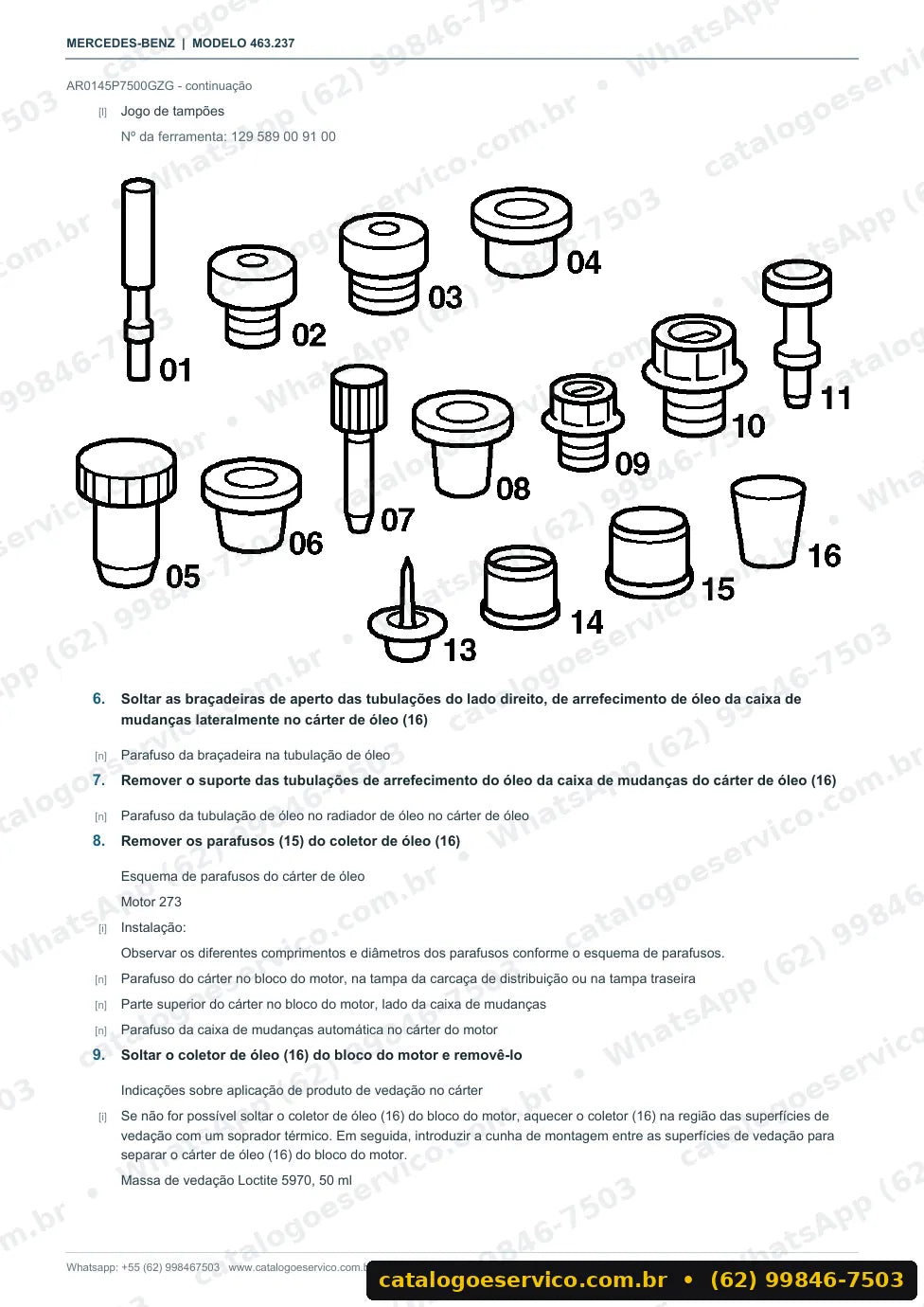 Página de procedimento do manual de oficina Mercedes-Benz G 500 / G 550 (W463)