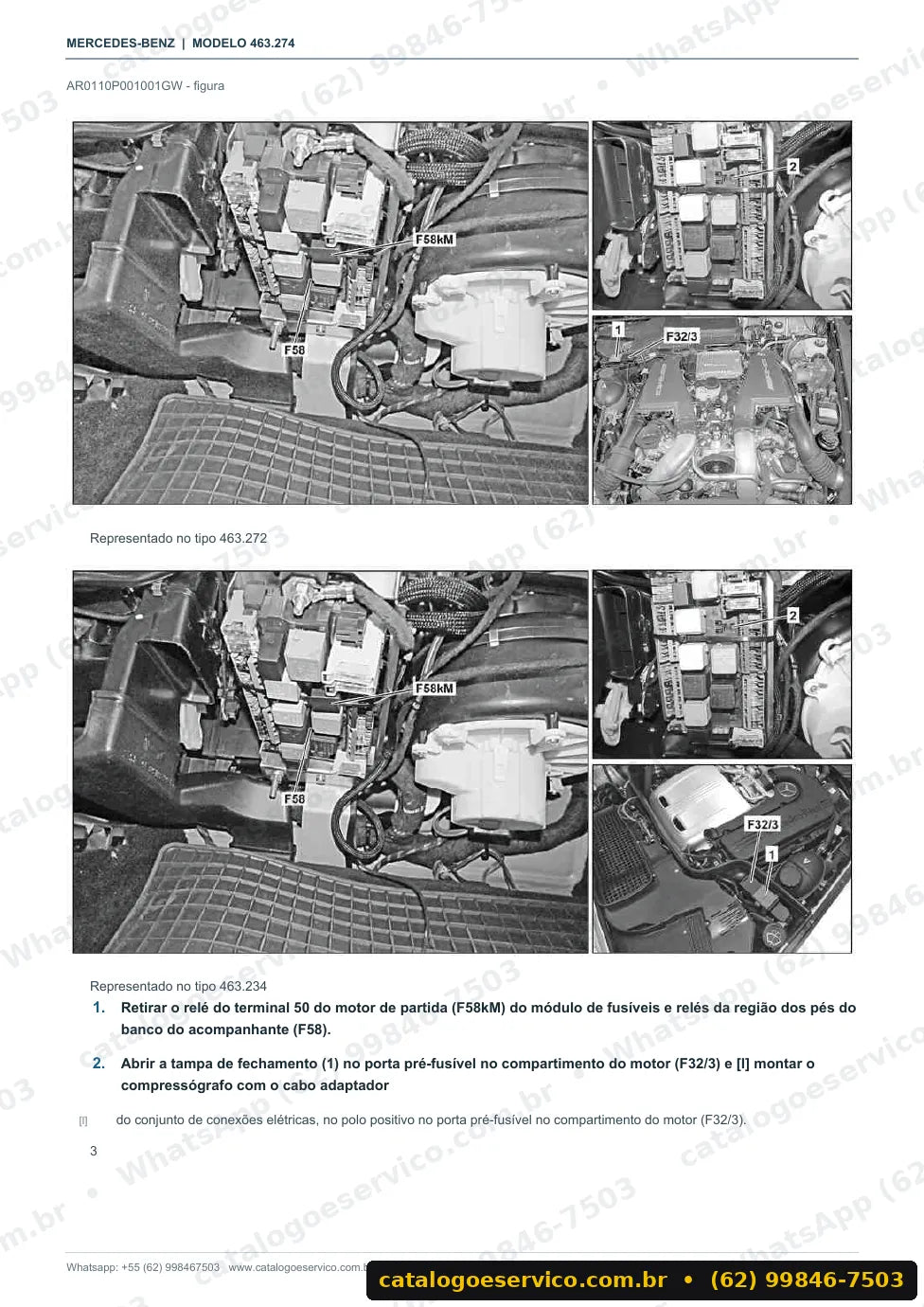 Página de procedimento do manual de oficina Mercedes-Benz G 65 AMG (W463)