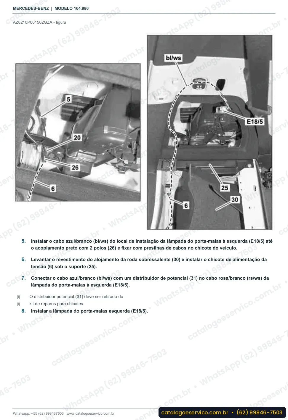 Página de procedimento do manual de oficina Mercedes-Benz GL 500 / GL 550 4MATIC (X164)