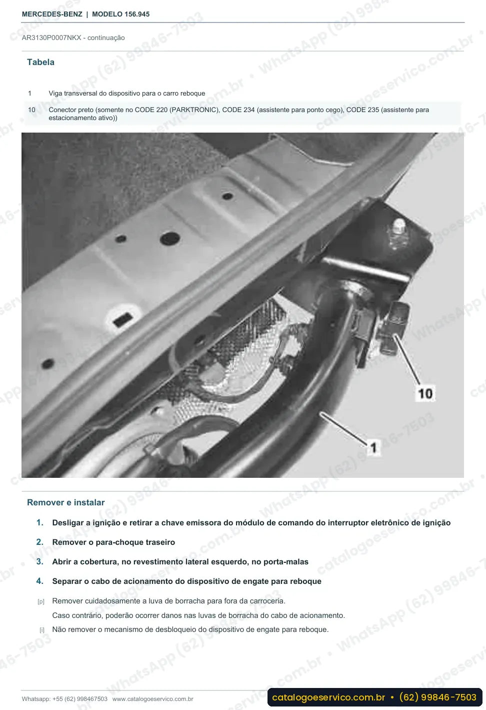 Página de procedimento do manual de oficina Mercedes-Benz GLA 200 (X156)