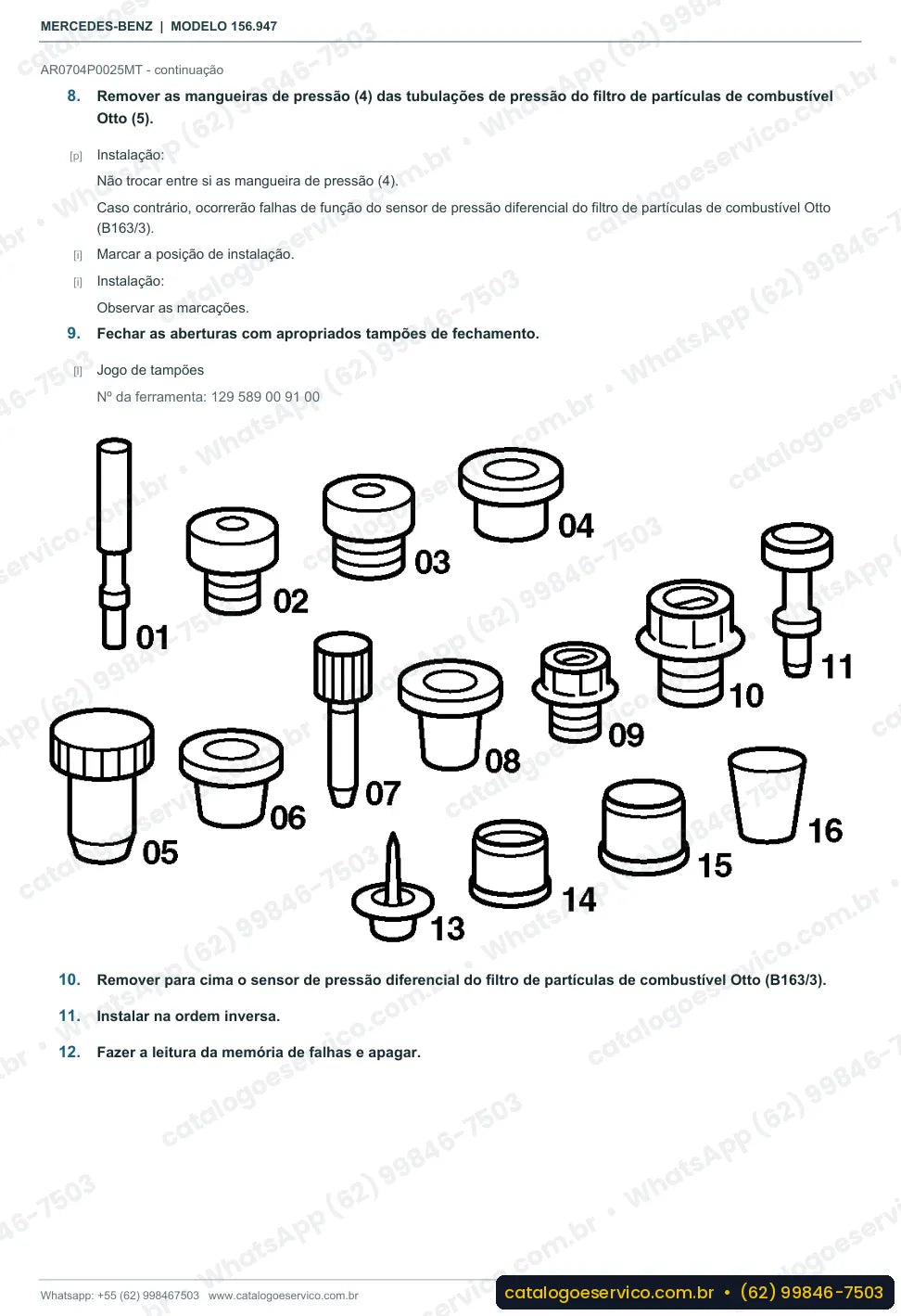 Página de procedimento do manual de oficina Mercedes-Benz GLA 220 (X156)