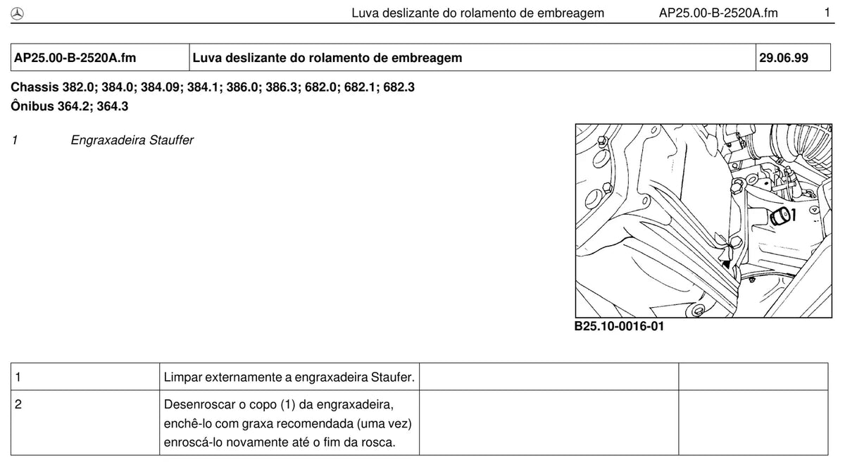 Página do manual de oficina Mercedes-Benz L 1620 (4 versões)