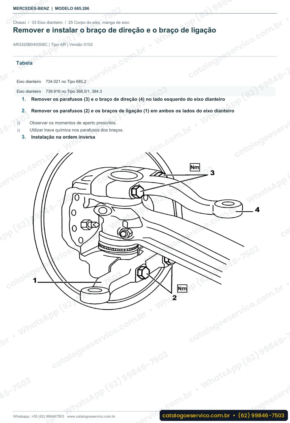 Página de procedimento do manual de oficina Mercedes-Benz MBO 1019