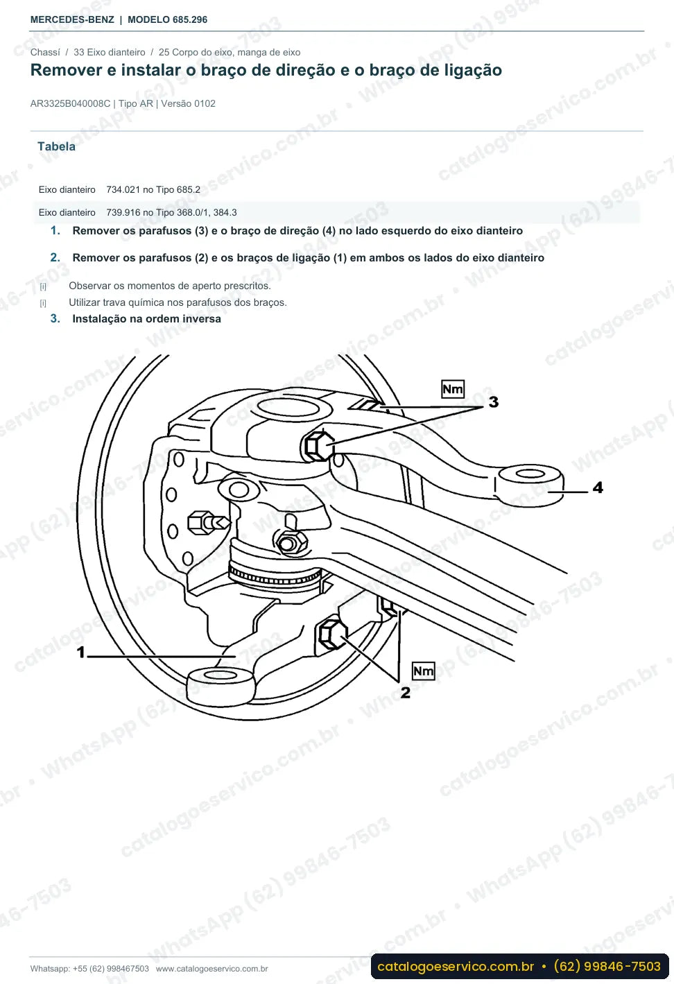 Página de procedimento do manual de oficina Mercedes-Benz MBO 1318