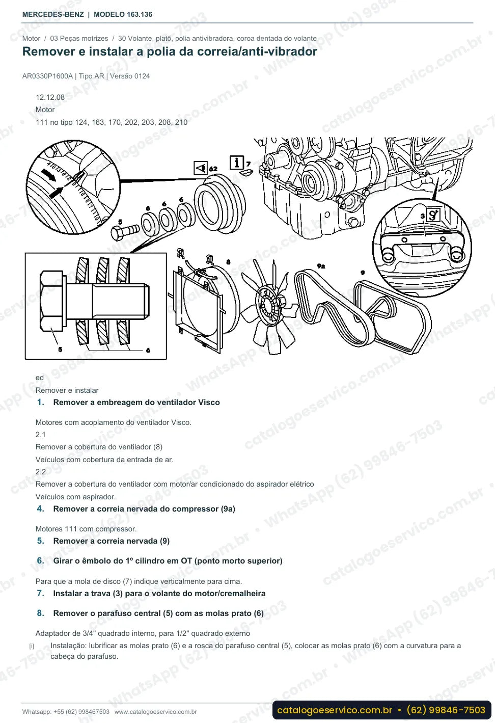 Página de procedimento do manual de oficina Mercedes-Benz ML 230 (W163)